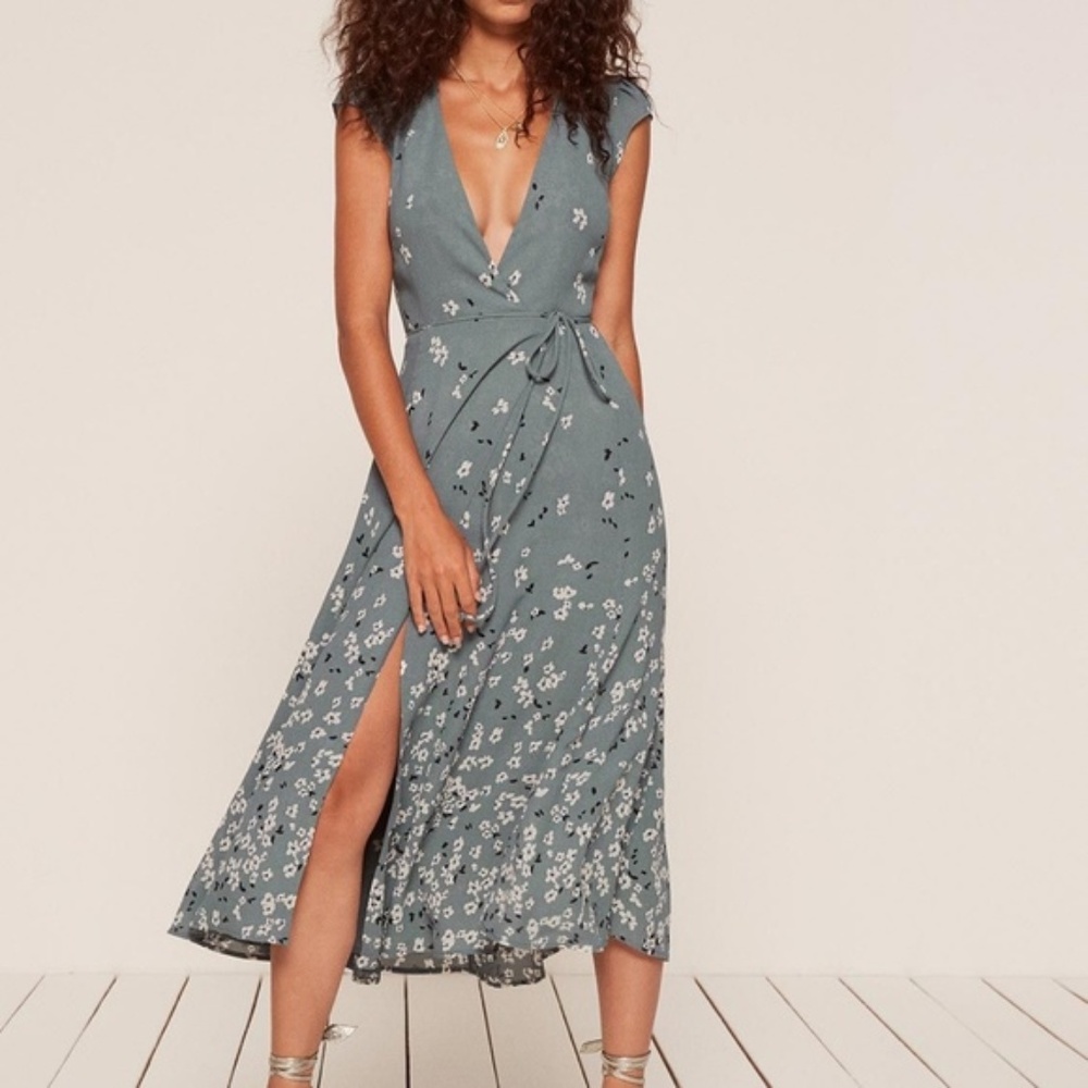 Reformation Mollie Midi Wrap Dress, Fresco, M